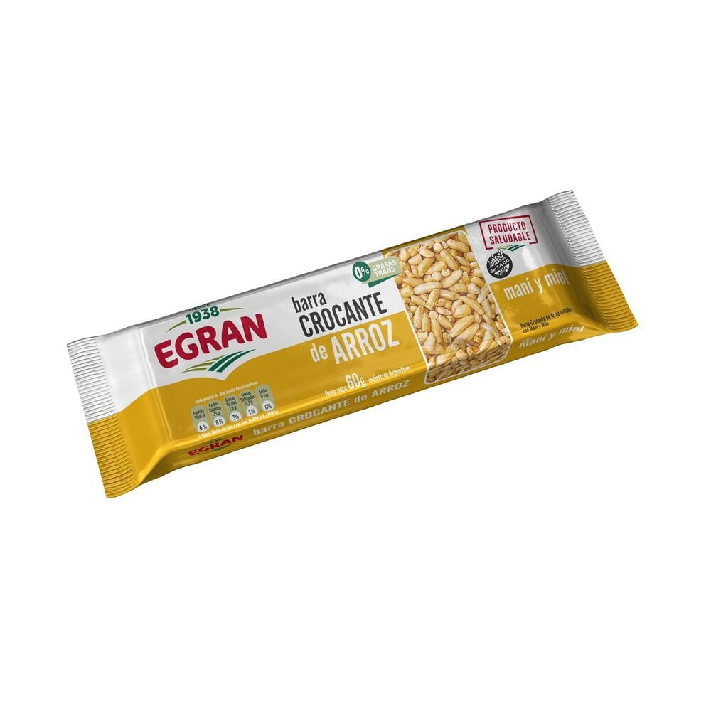 BARRA CROCANTE DE ARROZ C/MANI Y MIEL EGRAN 60g