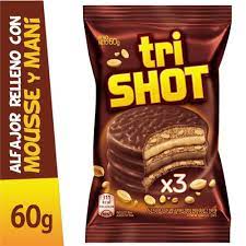 ALFAJOR RELLENO C/MOUSSE Y MANI 3 CAPAS BAÑO CHOCOLATE SHOT 60g