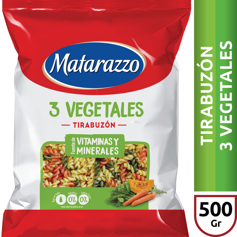 FIDEOS TIRABUZON 3 VEGETALES MATARAZZO 500g