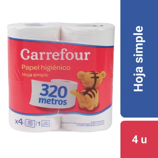 PAPEL HIGIENICO SIMPLE HOJA CARREFOUR 4 X 80m2      